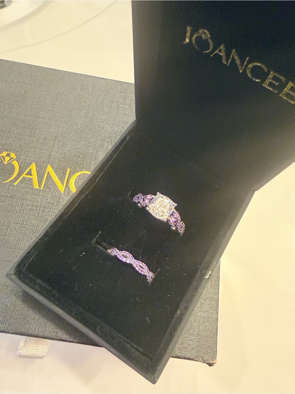Purple Amethyst CZ Engagement Ring Set